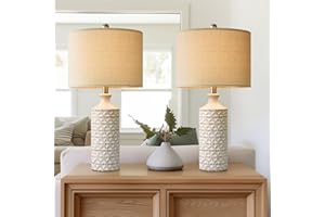 PoKat 24" Modern Contemporary Ceramic Lamp Set of 2 for Living Room White Desk Decor Lamps for Bedroom Farmhouse Bedside Nightstand End Table Lamps, White