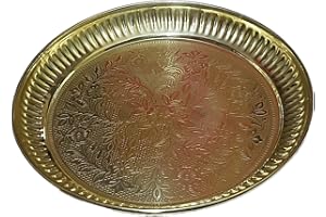 PARIJAT HANDICRAFT Brass puja Plate aarti pujan thali Golden Brass Prashad Chandan Pooja Article (6-Inch, Flower-Design)