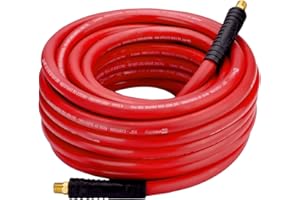 WYNNsky Rubber Air Hose,50-Feet x 3/8-Inch, 300 PSI, Red Heavy Duty Air Compressor Hose With Double 1/4" MNPT Brass Endings