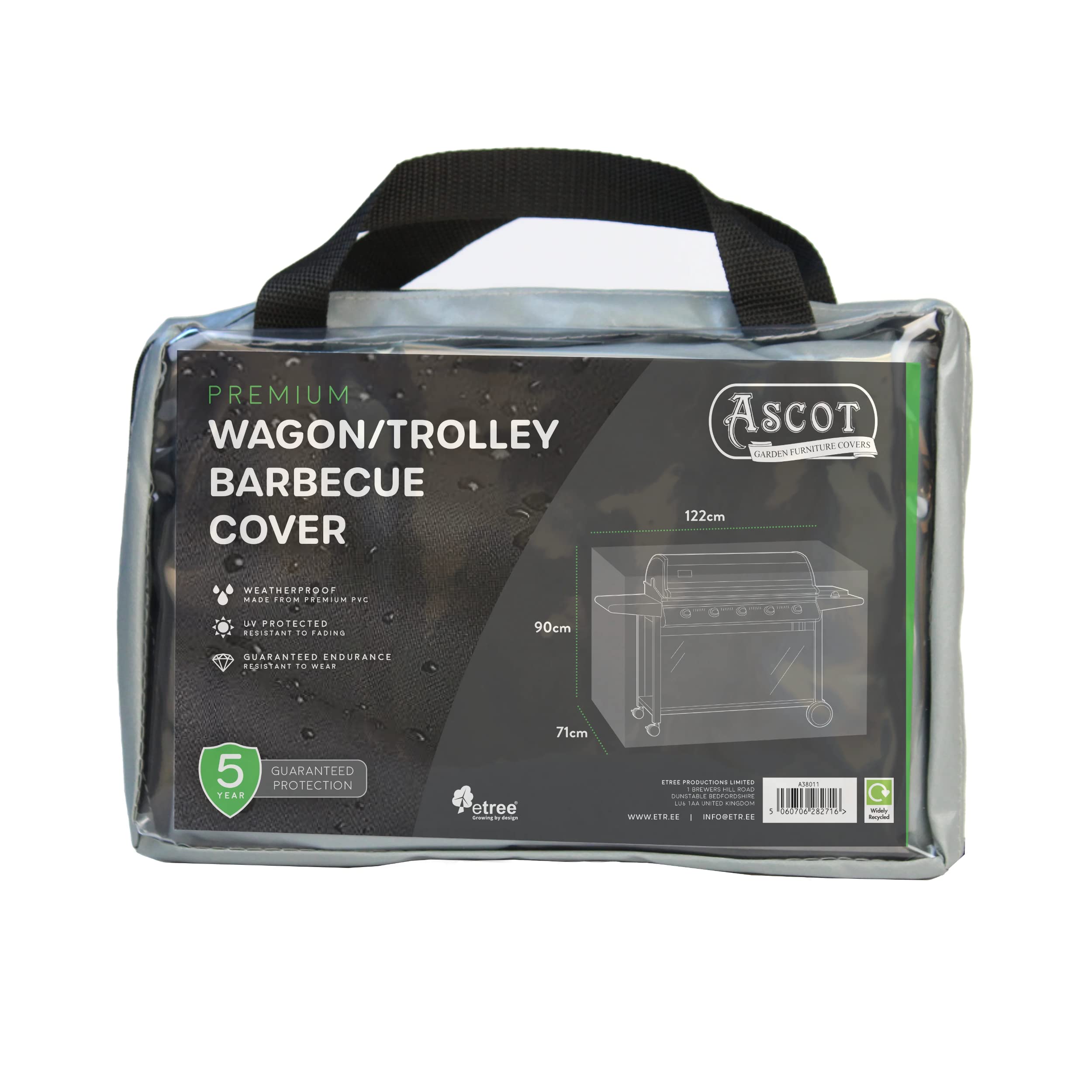 Ascot Premium Wagon/Trolley Barbecue Cover - 122 X 71 X 90 (H) cm Modern Grey