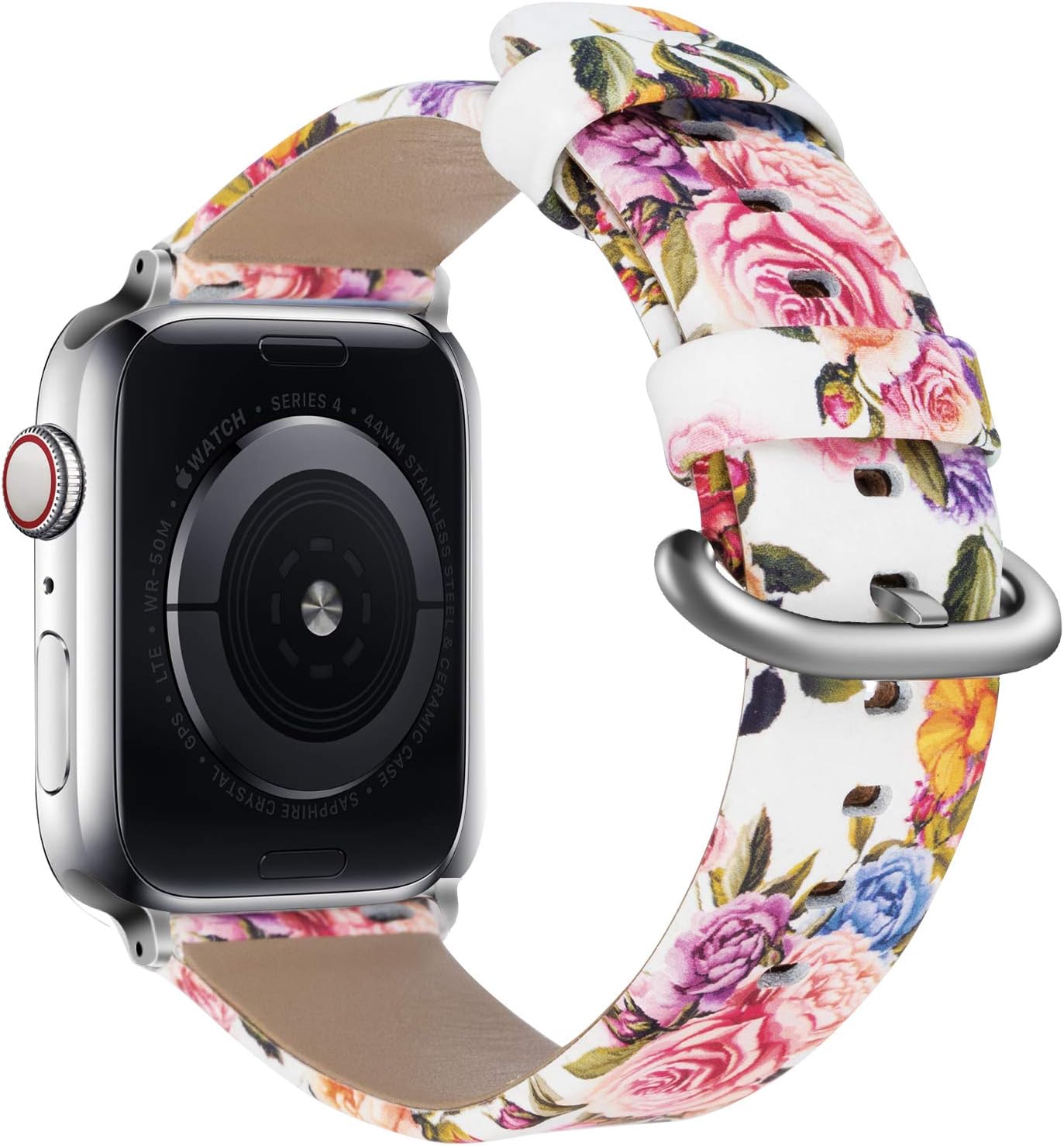 YOUKEX Compatible with Apple Watch Band 38mm/40mm 42mm/44mm, Floral Wristbands Flower Printed Leather Strap Replacement for iWatch Series 4/3/2/1 Women Men
