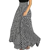 chouyatou Women's Elegant High Waisted Polka Dot A Line Pleated Swing Bohemian Maxi Skirt