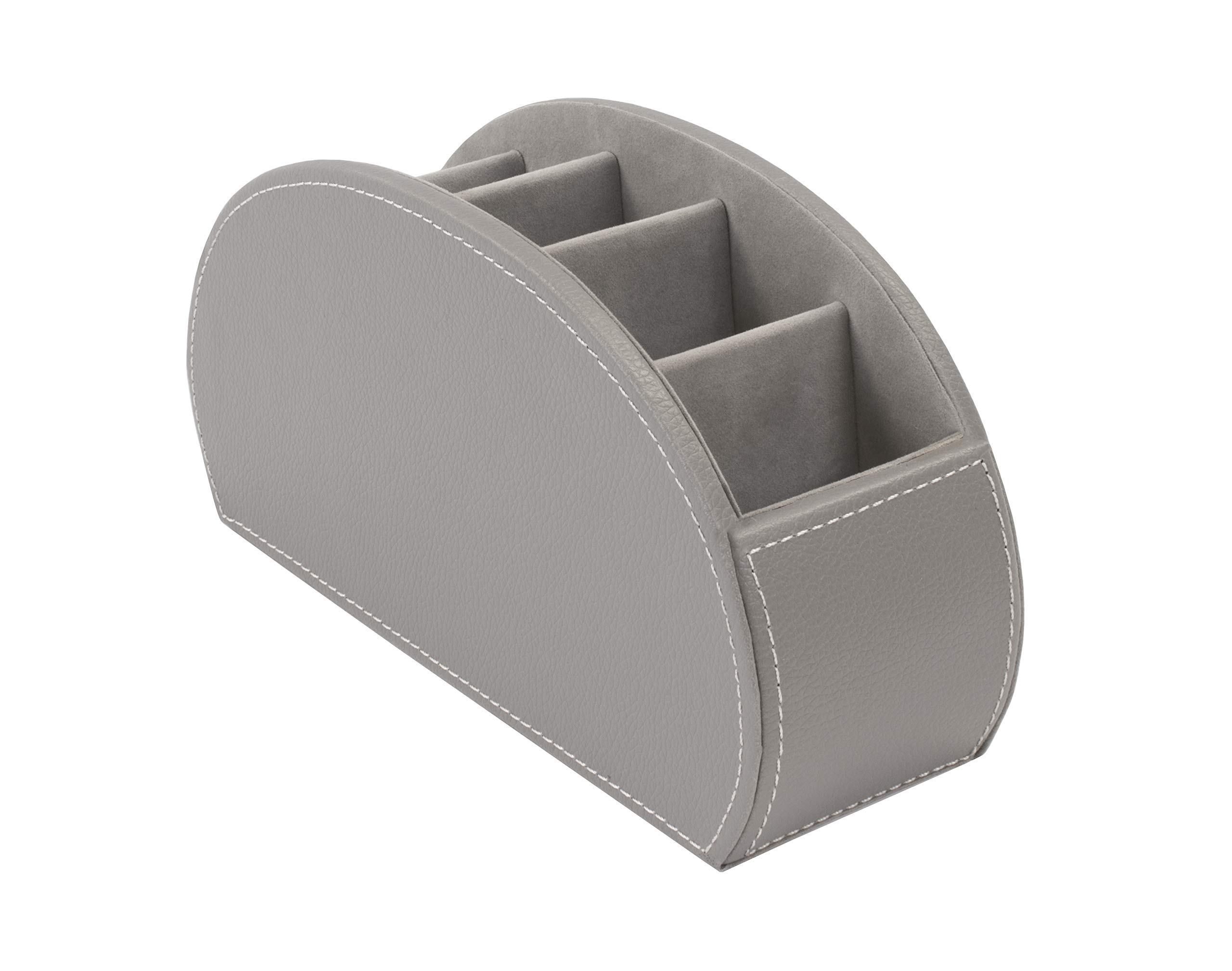Osco Faux Leather Remote Organiser – 5 Sections/Compartments for Remotes, Pens, Make-Up, Office Accessories – Desk, Sofa or TV Stand Storage, Grey (12×22.5×7.8 cm)