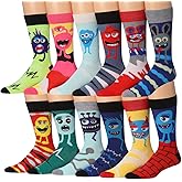 JAMES FIALLO Dress Socks for Men, Casual Colorful Fun Novelty Fashion Patterned Men's Dress Socks, Pack of 12 Super Soft