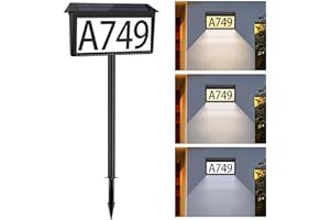Nazuwke Solar Address Sign, House Numbers for Outside Light Up, 3 Colors Waterproof LED Illuminated House Numbers With Stake, Wall Mounted/In Ground Solar Powered Address Plaque for Yard Garden Home