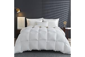 KUSNUG Feather Down Fibers Comforter Oversized Queen Size, All Seasons Duvet Insert - Super Soft Fluffy High Fill-Power Feather Down Fibers Blended Medium Warm Bed Comforter(98"x98", White)
