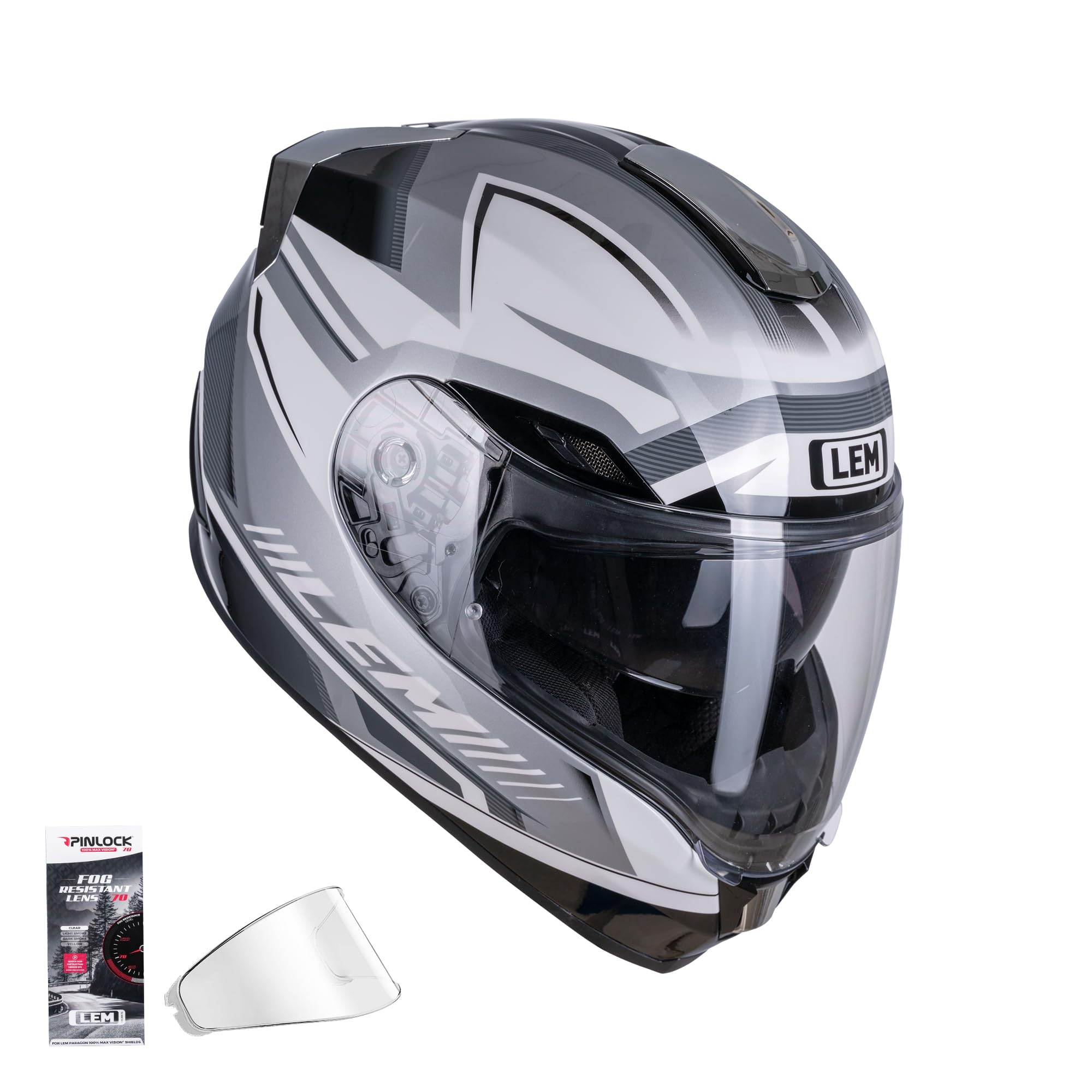 Photo 1 of LEM Motorcycle Helmets Full Face, Helmets for Men DOT Certified, PINLOCK & DVS Dual Vision, Motorcycle Street Bike Helmet for Adults Fiberglass Shell Bluetooth Ready for Cruiser(White/Black, Size S)