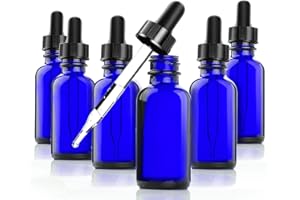 Yesker CL65319 Cobalt Blue Glass Bottles 1-oz for Essential Oils with Glass Eye Dropper And Rubber Bulb - 6 pack