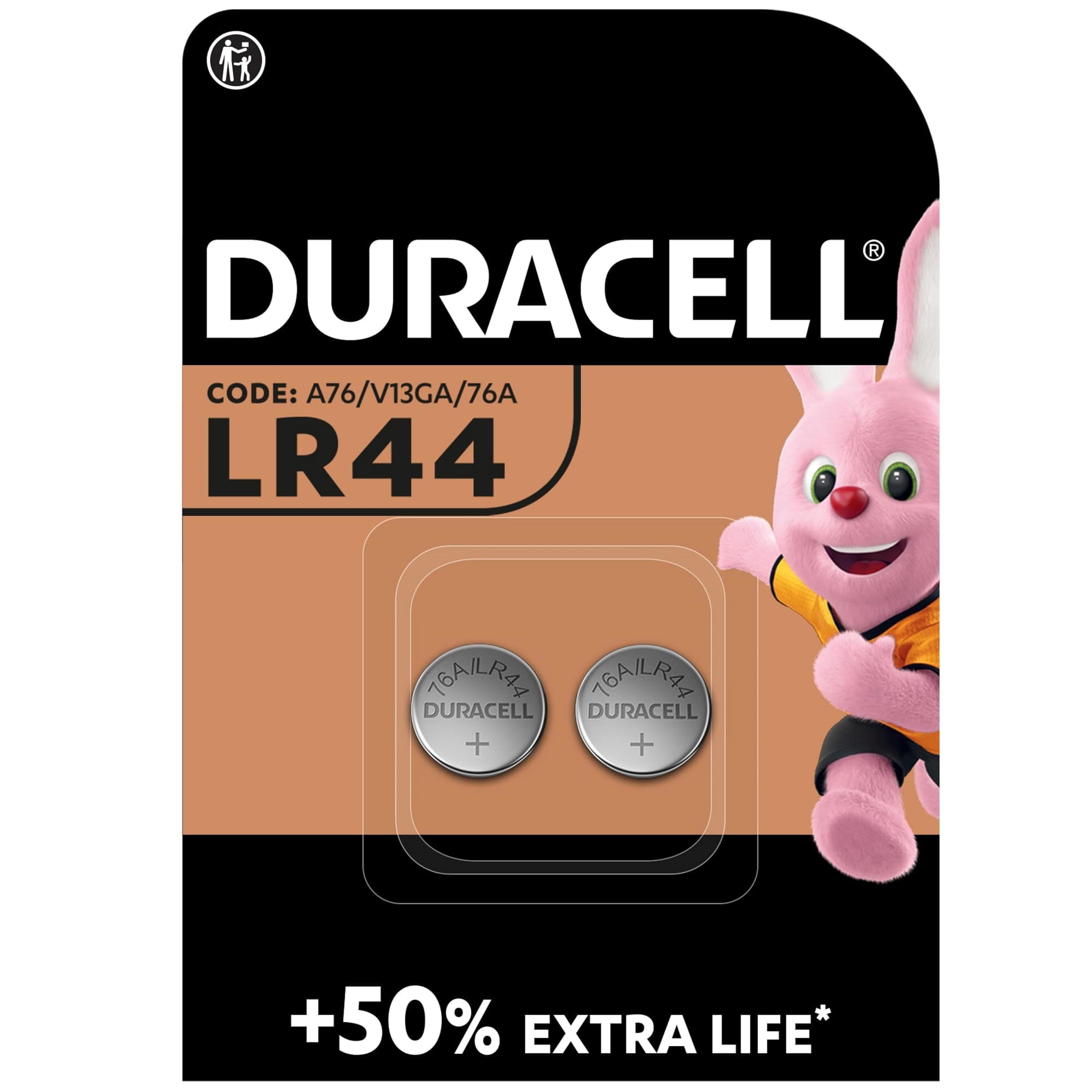Duracell LR44 1.5 V Electronics Alkaline Battery (1x Pack of 2)