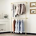 IronJiaZu Gold Wall Clothing Rack Wall Mount clothes Rack,Heavy Duty Pipe Clothing Rack Retail Display Hanging Rod for Closet Storage,Laundry Room(Gold)