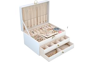 DALEMHOME Jewelry Box for Women, 3 Layers Large PU Leather Jewelry Organizer Storage Case with Two drawers Display for Earrin