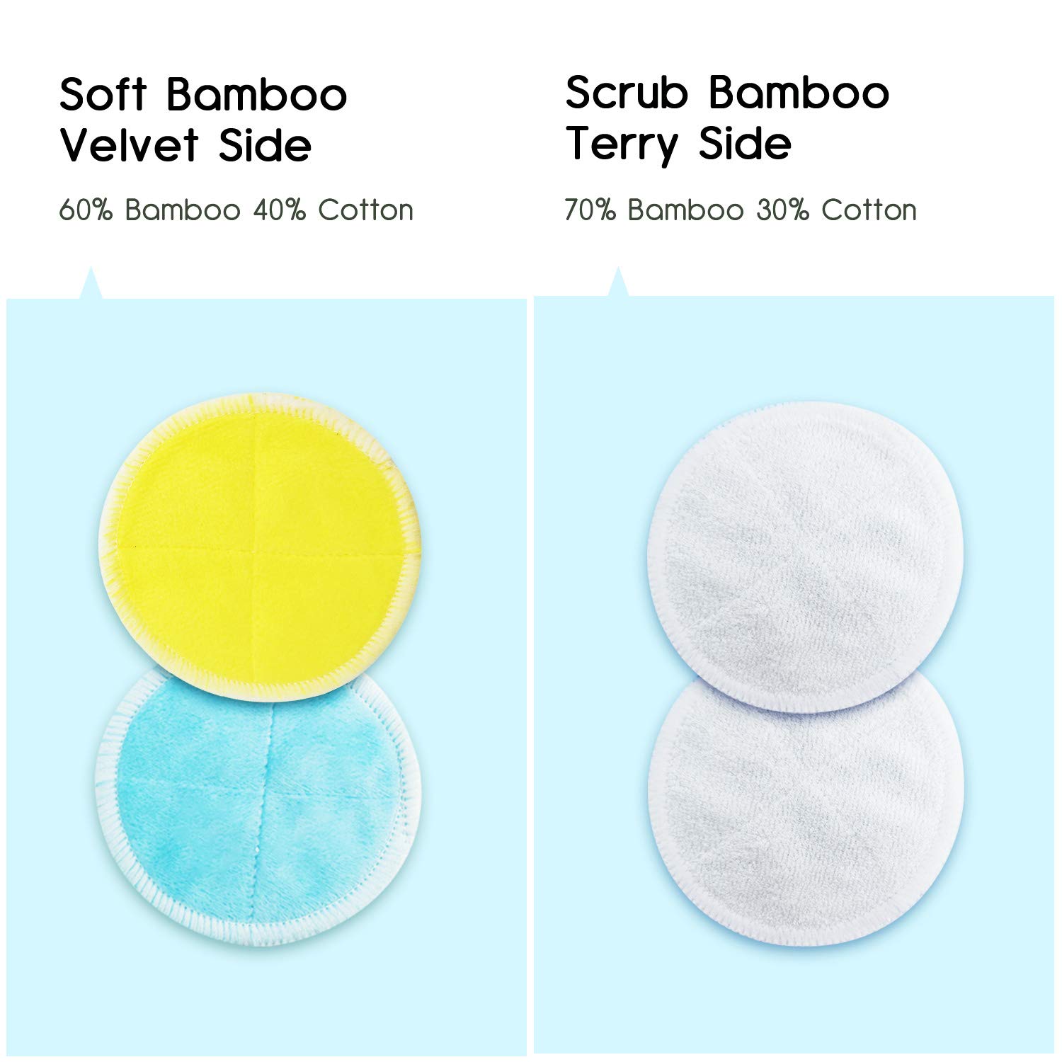 AGAKY Tampons Démaquillants Fibre de Bambou 12pcs Lingette Demaquillant Lavables Réutilisable Biologique en Coton avec Sac à Linge et Sac de Rangement