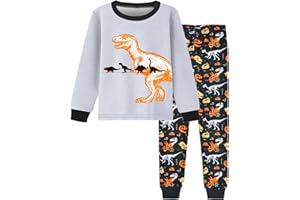 Fiodrimy Boys Pajamas 2 Pieces Pajama Set for Boy Dinosuar Long Set Sleepwear Soft & Cute for Kids 3-8 Years