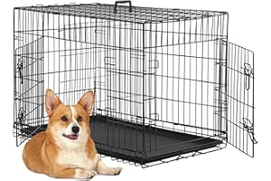BestPet 24 Inch Cat Dog cage Pet Kennel Folding Crate Wire Metal Cage W/Divider Wire Double-Door Folding Pet Animal Pet Cage 