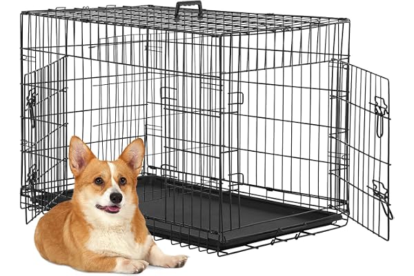 BestPet 24 Inch Cat Dog cage Pet Kennel Folding Crate Wire Metal Cage W/Divider Wire Double-Door Folding Pet Animal Pet Cage