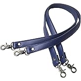 Wento Pair 24'' Genuine Leather Navy Purses Straps,Lobster Hook Inner Size 0.3'',Real Leather Sewing Canvas Backing Bag Handles,Replacement Purse Straps,Handbag Bag Wallet Straps WT0301 (Navy)…