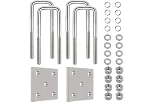 TWOMOO Boat Trailer Axle U-Bolt Kit, Stainless Steel Square U-Bolts for 2" Axle Leaf Springs, Heavy Duty U-Bolt with Nuts and Galvanized Iron Frame Plate (4 U-Bolts 1/2" D x 2-1/16" W x 6-5/16" L + 2 Plates)