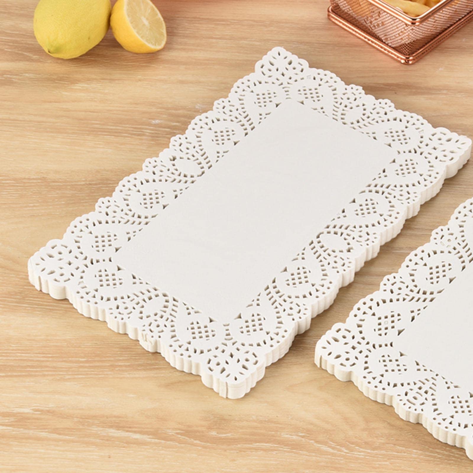 Photo 1 of 7 inch x 12 inch Rectangle Paper Doilies/Lace Paper Placemats/Disposable Greaseproof Doilies,White,Pack of 100
