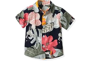 Sanqidu Toddler Baby Boy Floral Button Down Shirts Hawaiian Tropical Short Sleeve Tops Aloha Holiday Beach Wear Clothing