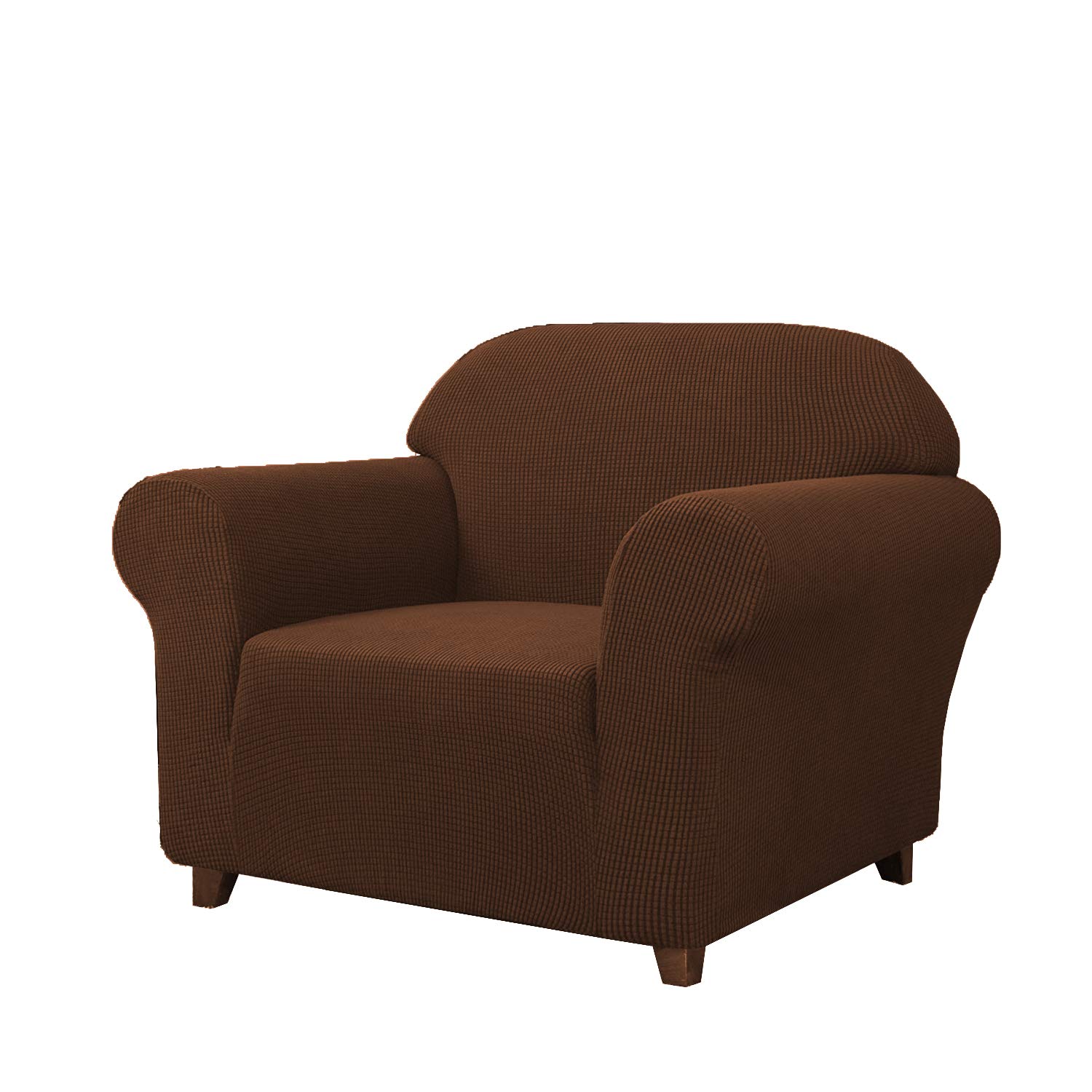 SAMSTEX Stylish 1 Seater Sofa Cover Stretch 1-Piece High Stretch Armchair Cover Machine Washable Non Slip Sofa Slipcovers Thick Soft Armchair Sofa Protector (1 Seater, Brown)