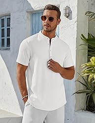 COOFANDY Men's White Henley Shirt Short Sleeve Band