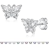 SOLOLIKE 925 Sterling Silver Butterfly Earrings with Birthstone: Butterfly Stud Earrings Dainty Birthstones Studs Screw Back for Teens Loved Ones Birthday Mother's Day Christmas Jewelry Gifts