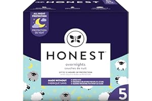 The Honest Company Clean Conscious Overnight Diapers | Plant-Based, Sustainable | Sleepy Sheep | Club Box, Size 5 (27+ lbs), 44 Count