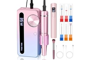 Nail Drill Professional, Atopskins Nail Filer Electric, 35000RPM Cordless Nail Drill Machine, Nail Drill Kit with 6 Bits, e Filer for Nails, Portable Acrylic Pink Nail Drill for Home and Salon Use
