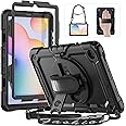 HXCASEAC Case for Samsung Galaxy Tab S6 Lite Case 10.4 inch, Protective with Screen Protector/Hand Strap/S Pen Holder, Shockproof S6 Lite Tablet Case 2024/2022/2020 - Black