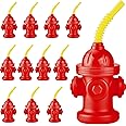 ALINK 12 PCS Fire Hydrant Cups with Lids and Straws for Paw Patrol Party Decorations, 10 oz Plastic Kids Party Favor Cups, Firefighter Firetruck Birthday Party Decorations, Red Dog Party Supplie