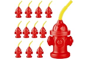 ALINK 12 PCS Fire Hydrant Cups with Lids and Straws for Fire Party Decorations, 10 oz Plastic Kids Party Favor Cups, Firefighter Firetruck Birthday Party Decorations, Red Dog Party Supplie