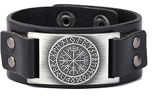 My Shape Vintage Punk Scandinavian 24 Norse Runes Charm Adjustable Wristband Cuff Leather Bracelet Man's Jewelry