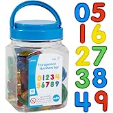 edxeducation Transparent Numbers Set - Mini Jar Set of 40 - Colorful, Plastic Numbers - Light Box Accessory - Sensory Play - Math Manipulative for Kids