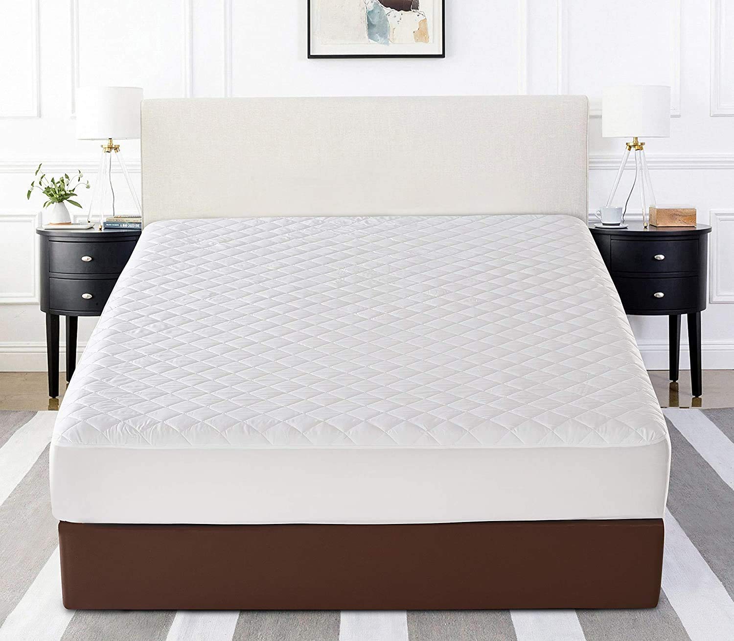 100% Pure Cotton Quilted Mattress Protector - Hotel Quality 30 CM Deep Fitted Quilted Mattress Topper & Pillow Protectors | Single, Double, King, Super King | (Small Double - 4FT)