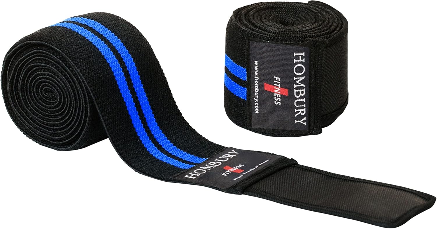 HOMBURY Knee Wraps with Compression & Elastic Support, Adjustable, 72” Long, 3" Wide (Blue, 72"): Sports & Outdoors