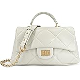 M-ioi-M Quilted Leather Crossbody Bags for Women w/Detachable Gold Chain Strap, Designer Top Handle Bag, Shoulder Flap Purse