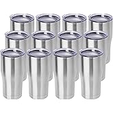 DOMICARE 20oz Tumbler with Lid Stainless Steel Tumblers Bulk, Double Wall Vacuum Insulated Coffee Travel Mug, 12 Count (Pack of 1) Stainless Steel