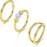 GraceWhisper 3pcs Nose Rings Hoops 316L Surgical Steel Double Hoop Nose Ring for Women 14K Gold Opal Nose Ring 18G/20G Hinged Nose Piercings Jewelry Septum Labret Rings Cartilage Earring Helix Rook Tragus Daith 8mm