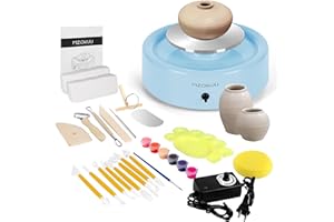 MZOKUU Mini Pottery Wheel Kit - 6" Pottery Wheel for Kids, Teens & Adults Beginners, 2 Lb Air Dry Clay & 18PCS Clay Tools Included, Crafts for Home DIY, Ceramic Work & Art Creatio (Blue)