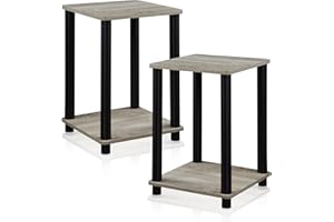 FURINNO Stylish End Table, French Oak Grey/Black,2-Pack (2-99800GYW)