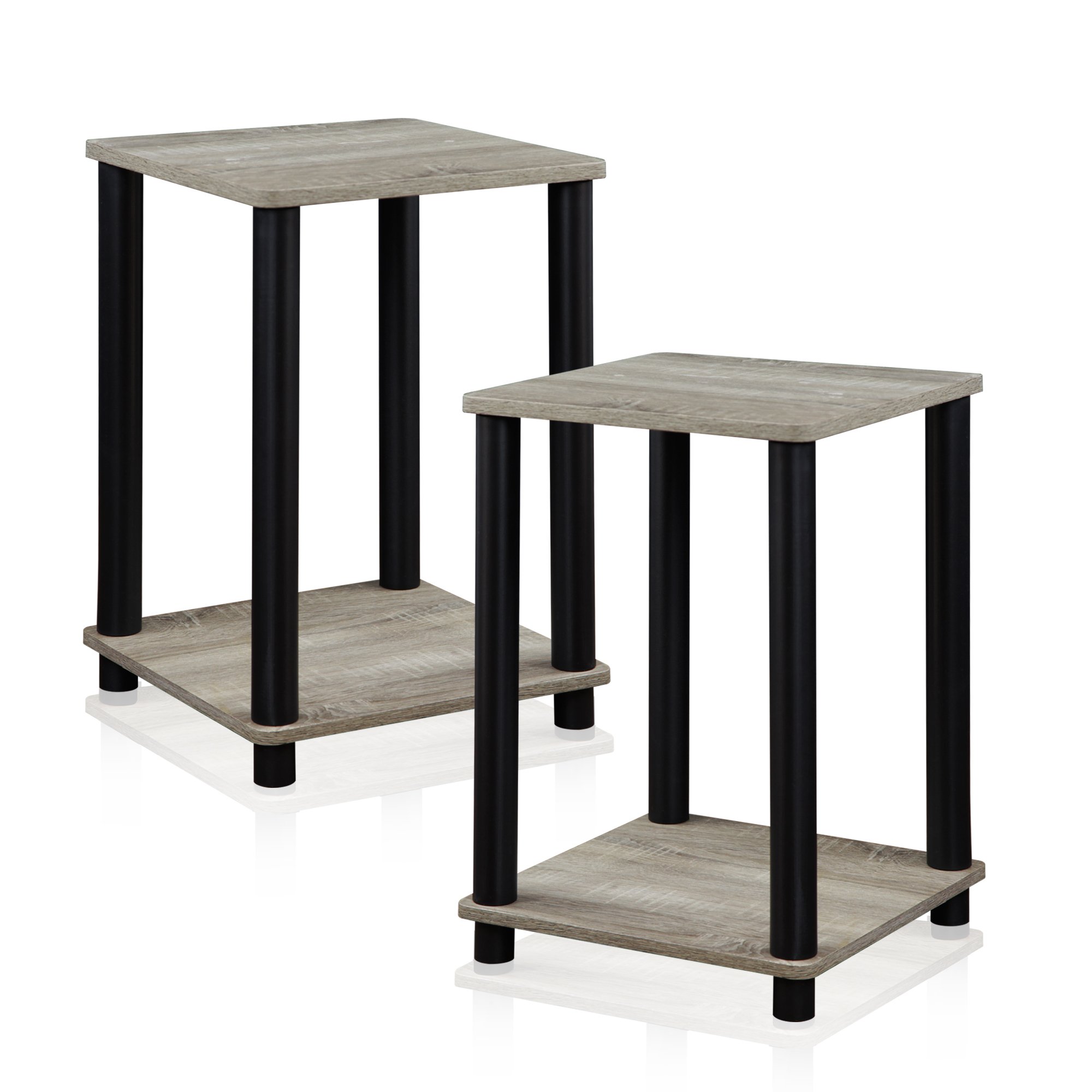 Furinno 2-99800GYW Stylish End Table, 2-Pack, French Oak Grey/Black