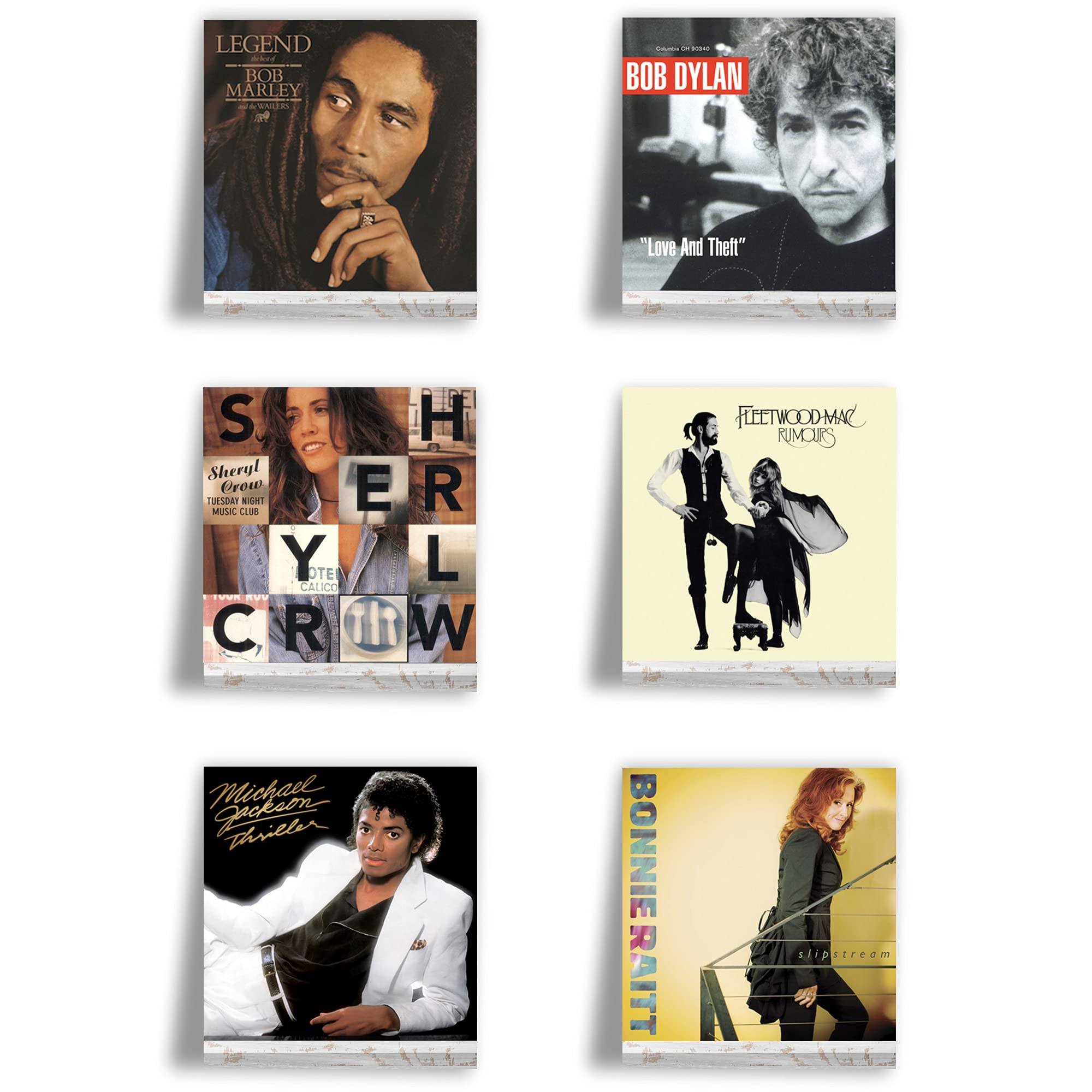 Ilyapa Wood Vinyl Record Shelf Wall Mount, 6 Pack - Weathered White Record Album Holder Display Your LP