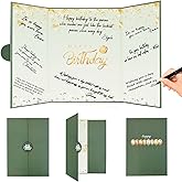 Crenics Green and Gold Birthday Decorations for Women Men, Creative Birthday Guest Sign in Book Alternative, Happy Birthday Signature Book 18" x 12", Great Birthday Gifts for Girls or Boys