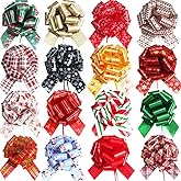 16 pcs Christmas Bows for Gift Wrapping,5 inch Xmas Gift Pull Bows,Christmas Gift Bows for Christmas Tree,Gift Baskets,Christmas Wrapping Decoration (16 Pcs)
