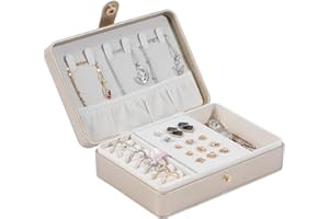 Tian Ye Zhou Portable Jewelry Box, 2 Layer Small Travel Jewelry Box for Women and Girls, Mini Leather Jewelry Organizer for Necklaces, Bracelet, Earrings and Rings Gift for Her (gold)