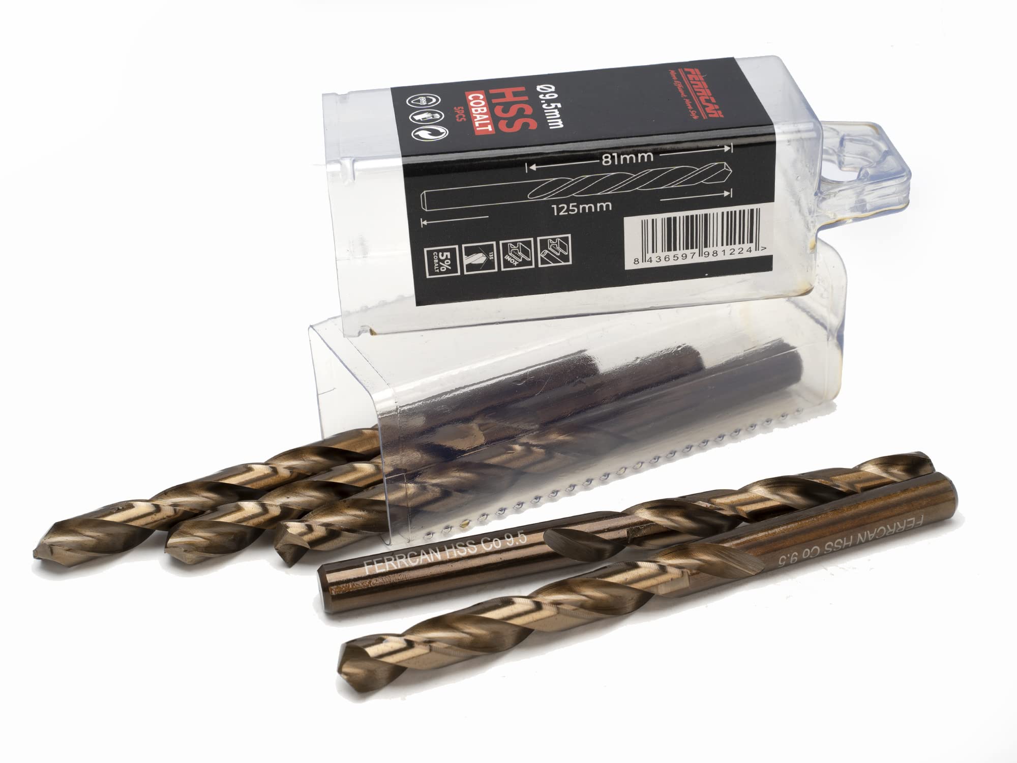 Ferrcan HSS Metal Drill Bits DIN338 M35 Cobalt 7-13mm (Pack of 5) (9.5mm)