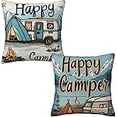 Mshutbna Happy Camping Throw Pillow Covers 18x18 inch Set of 2 Pillow Case Cushion Cover for Home Sofa Couch Living Room Car Decor