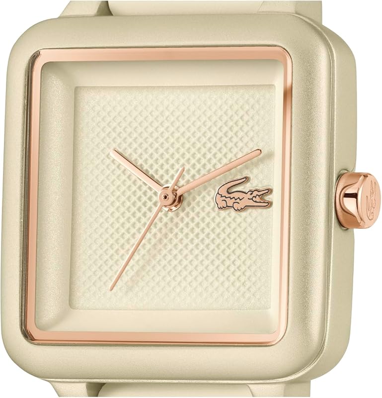 Relógio feminino com movimento de quartzo de três mãos Coleção LACOSTE.12.12 Flow com tira de silicone cor champanhe - 2001385