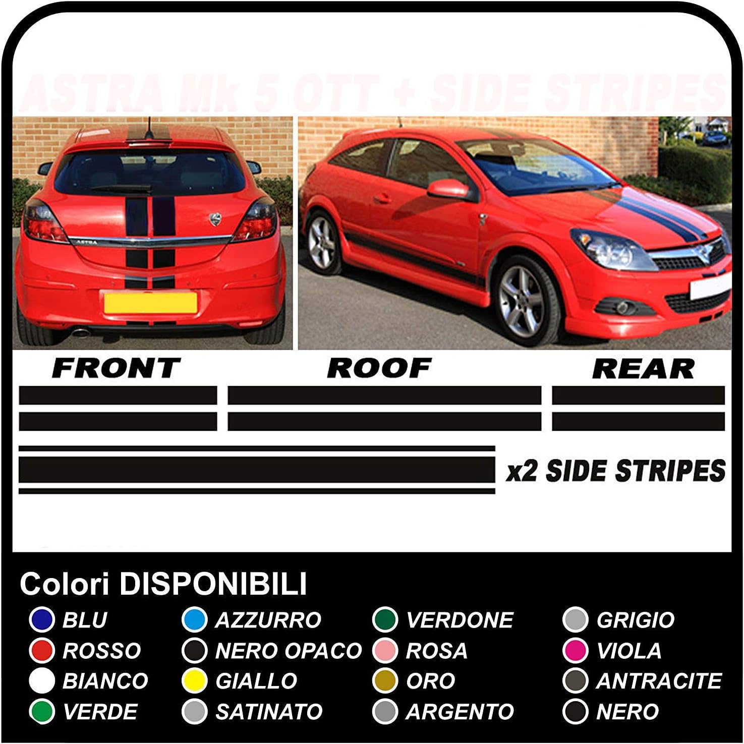 Opel Astra Mk5 H Streifen Aufkleber Kofferraum Auto Motorhaube Aufkleber Klebeseite Dach Streifen Self Adhesive Vinyl Grafiken Seitenstreifen Opel Astra Gtc 3 Turen 5 Turig Sxi Alle Modelle Schwarz Amazon De Auto