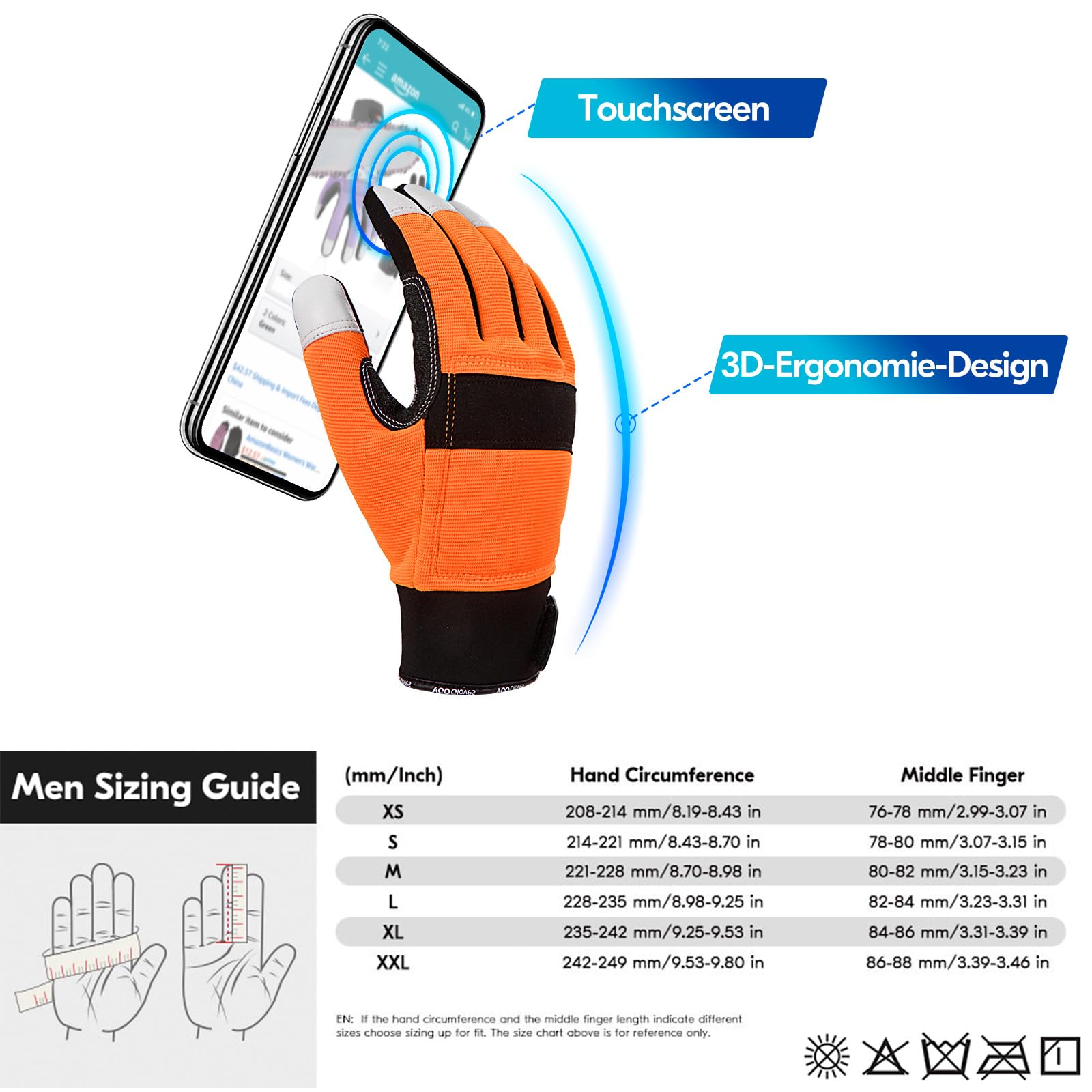 Vgo... 1 Paar EN381-7, Klasse 1, 20m/s, Kettensägenschutzhandschuhe, Schnittschutz, hohe Schnittfestigkeit, Ziegenleder und PVC (GA8912) 6